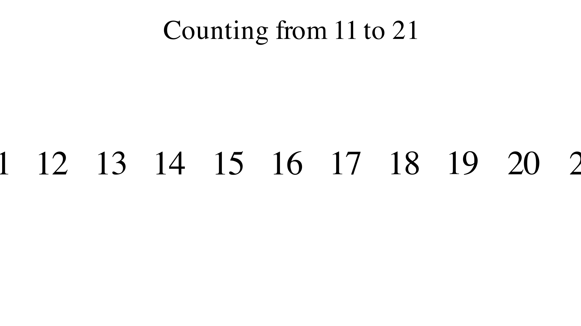 Start at 11 and count forward to 21. Write the numbers
