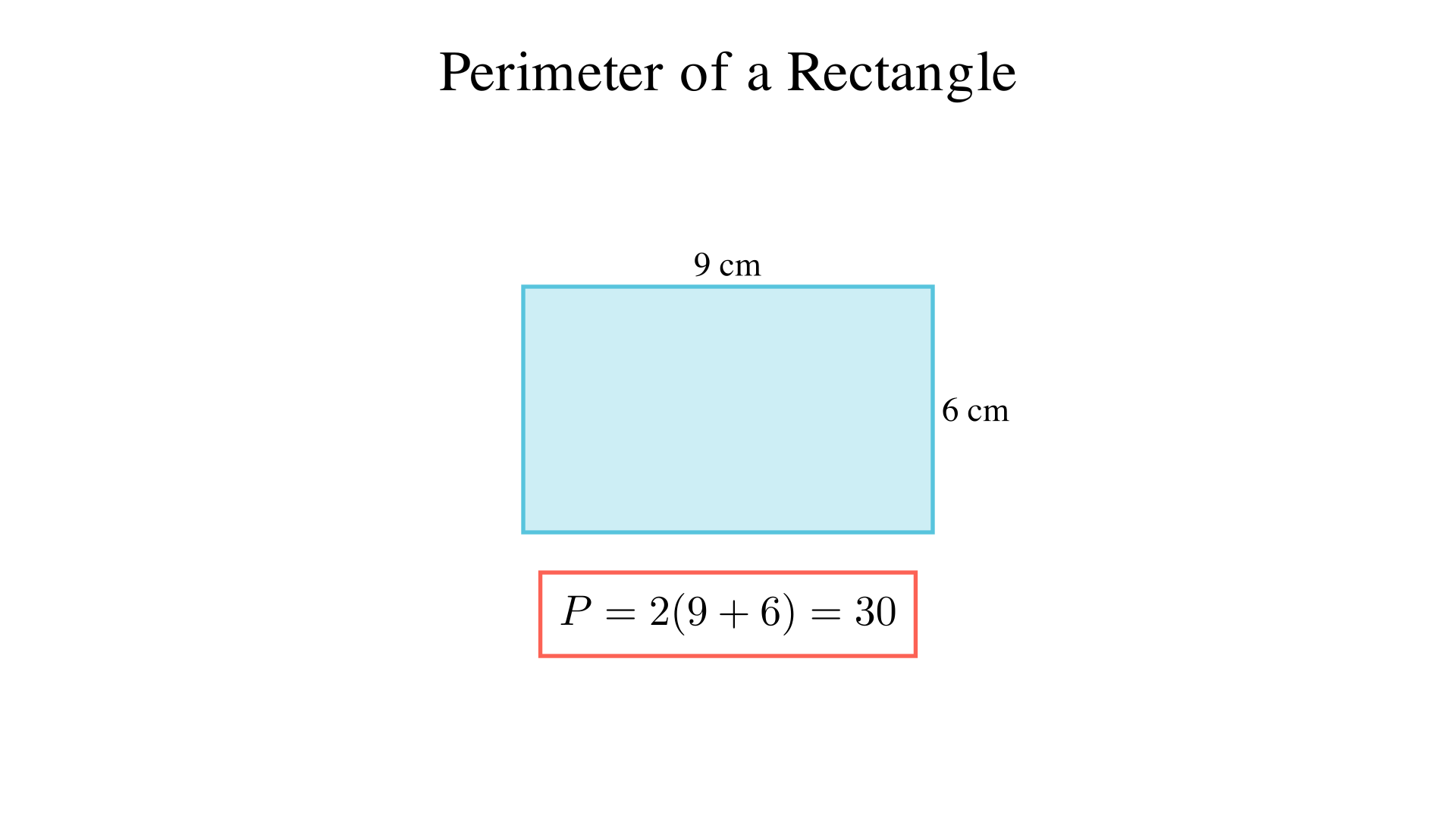 A rectangle has sides 9 cm and 6 cm. What is the perimeter