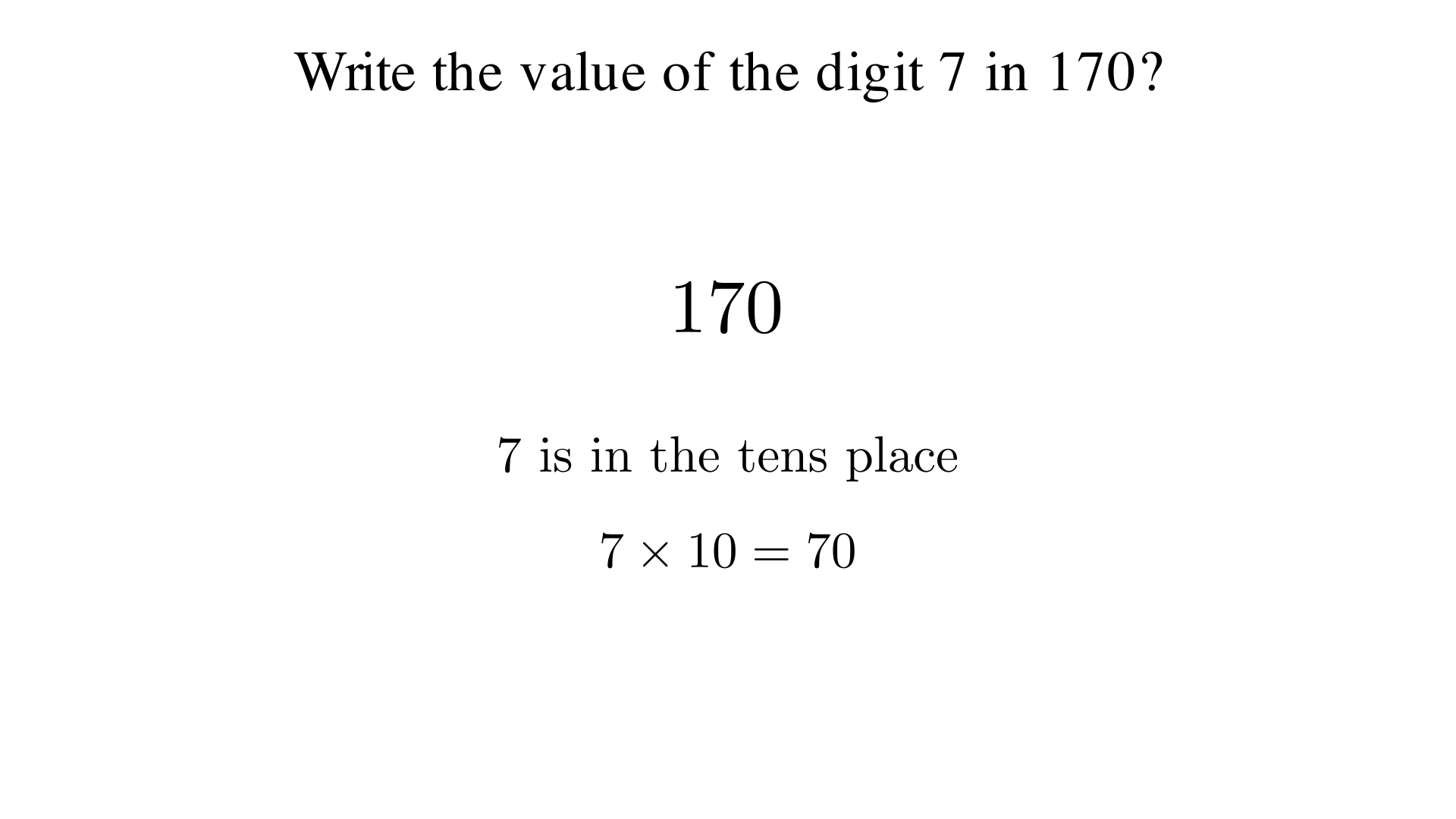 Write the value of the digit 7 in 170?