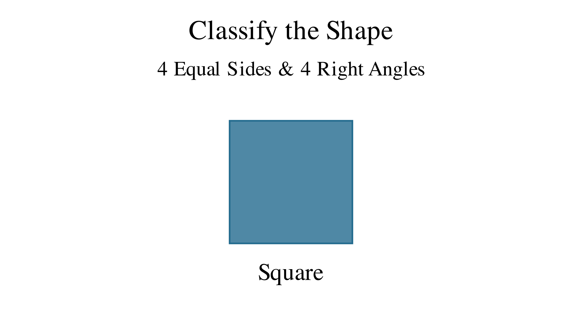 Classify the shape with 4 equal sides and 4 right angles