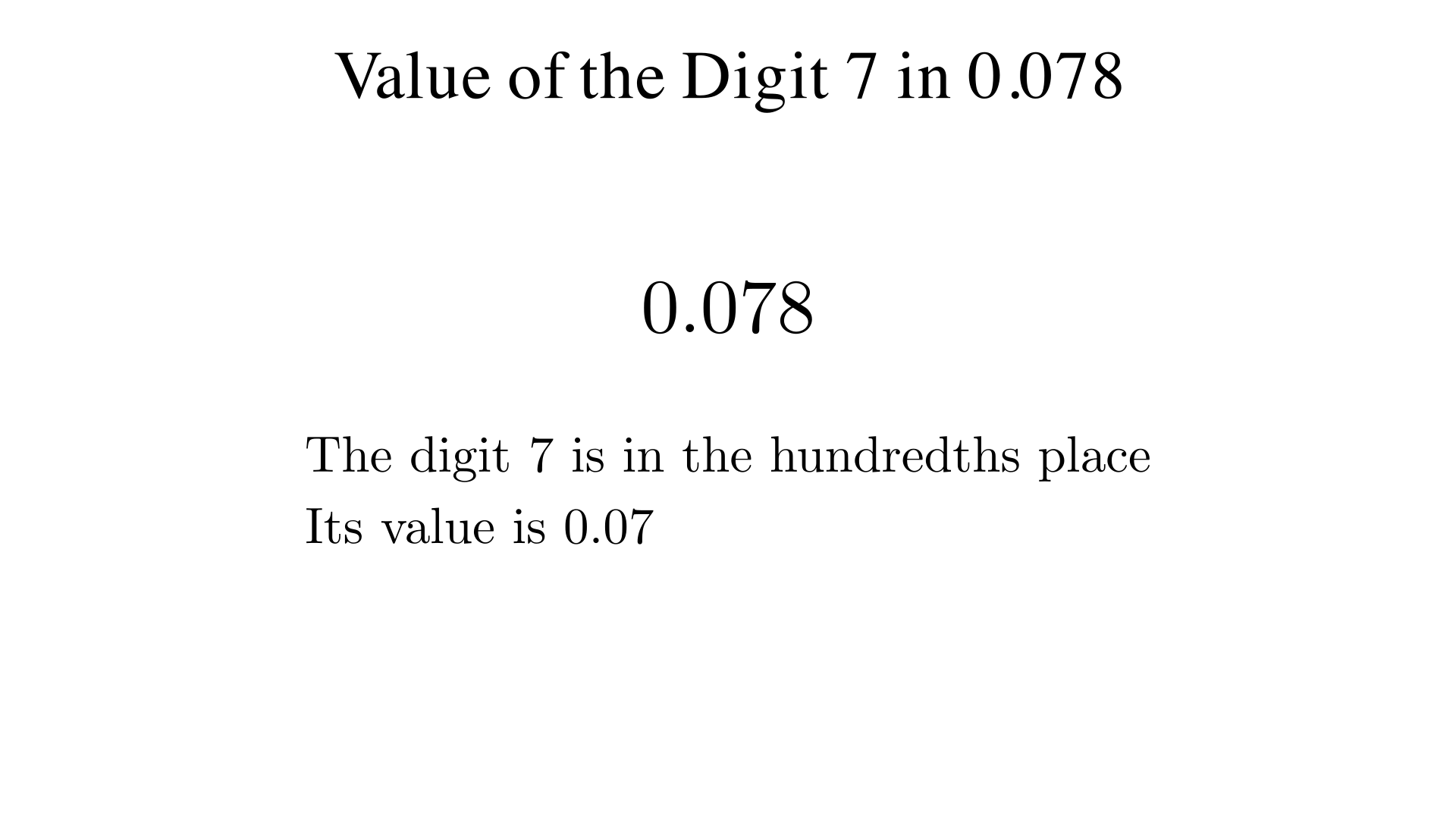 Write the value of the digit 7 in 0.078?