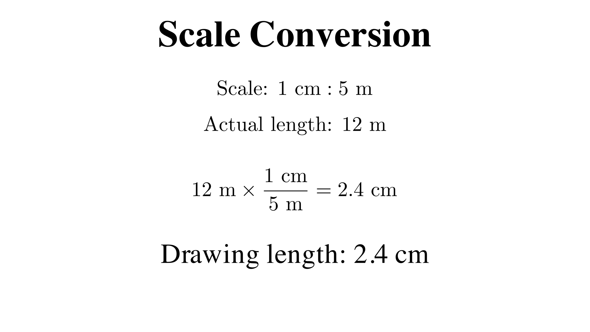 "The scale is 1 cm : 5 m. If a room is 12 m long