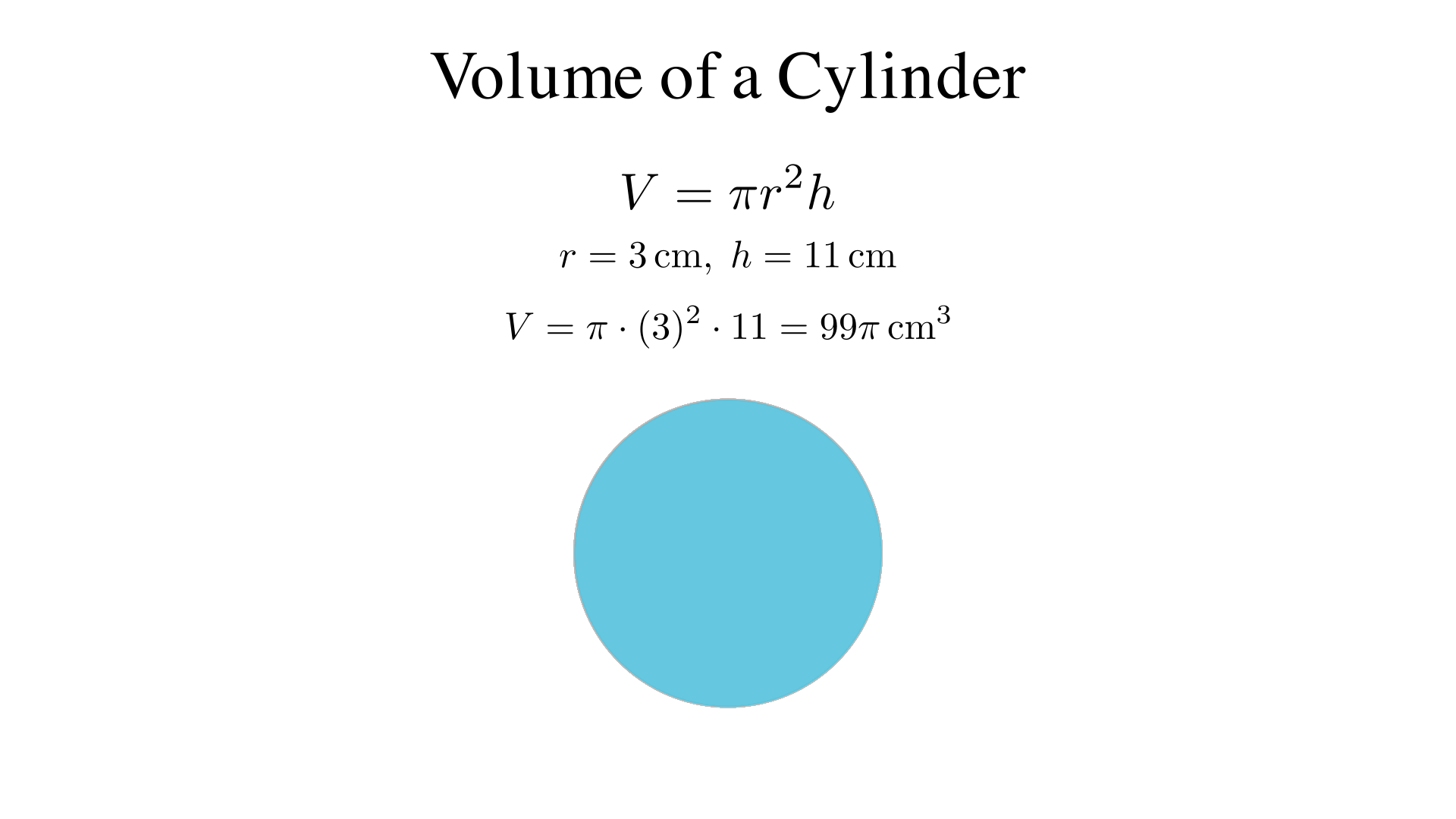 A cylinder has radius 3 cm and height 11 cm. What is the volume