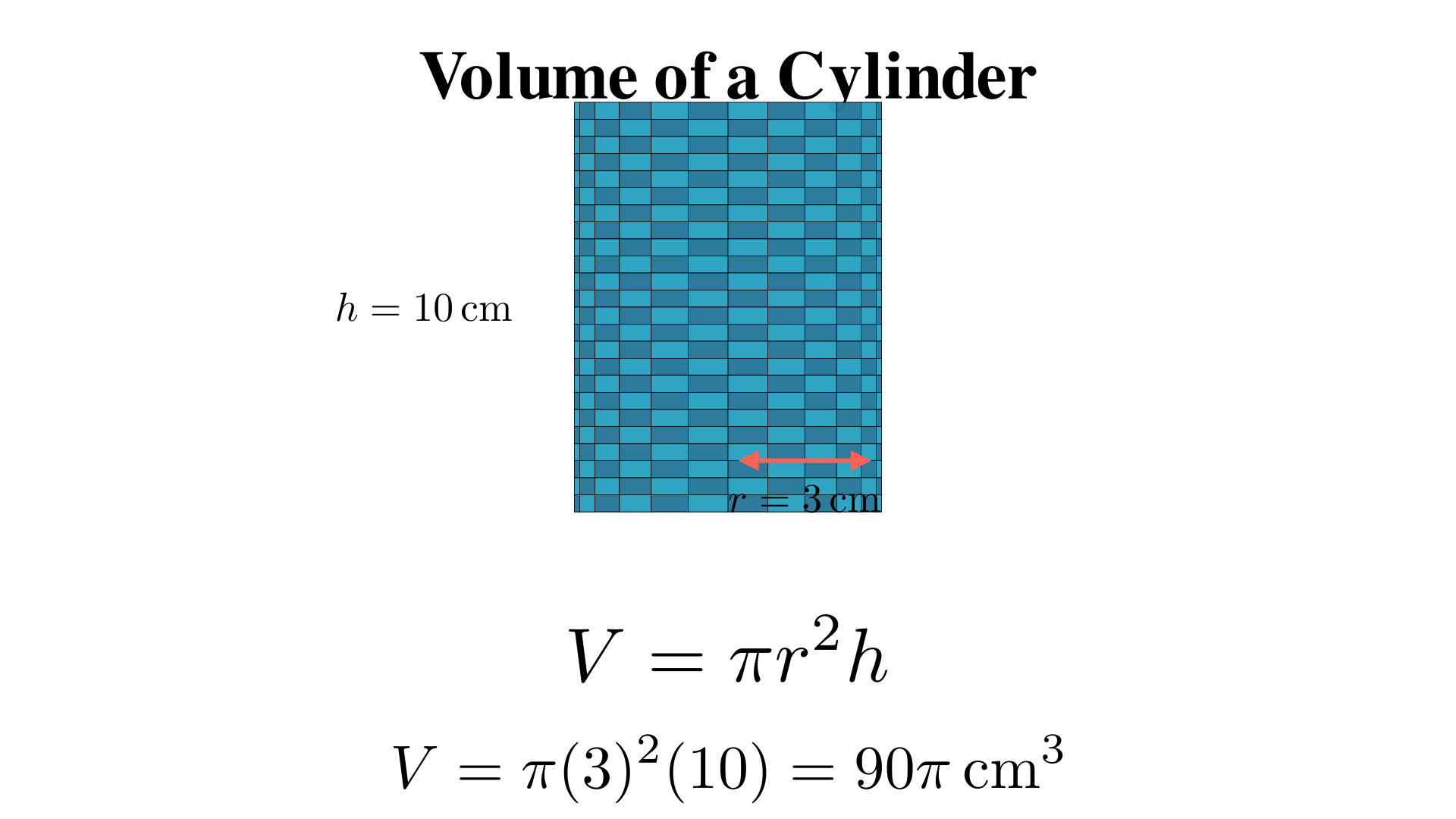 A cylinder has radius 3 cm and height 10 cm. What is the volume