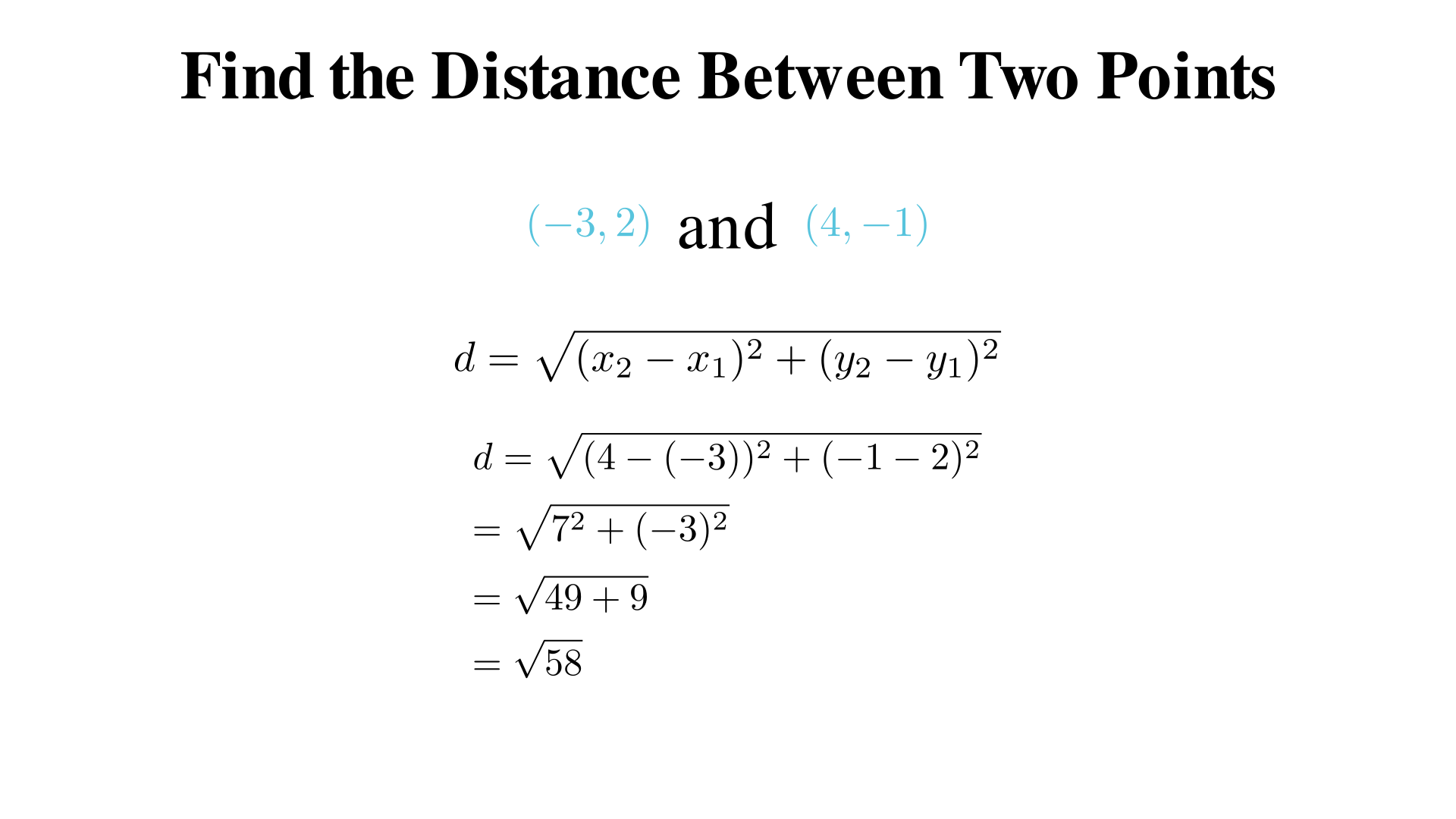 "Find the distance between (-3