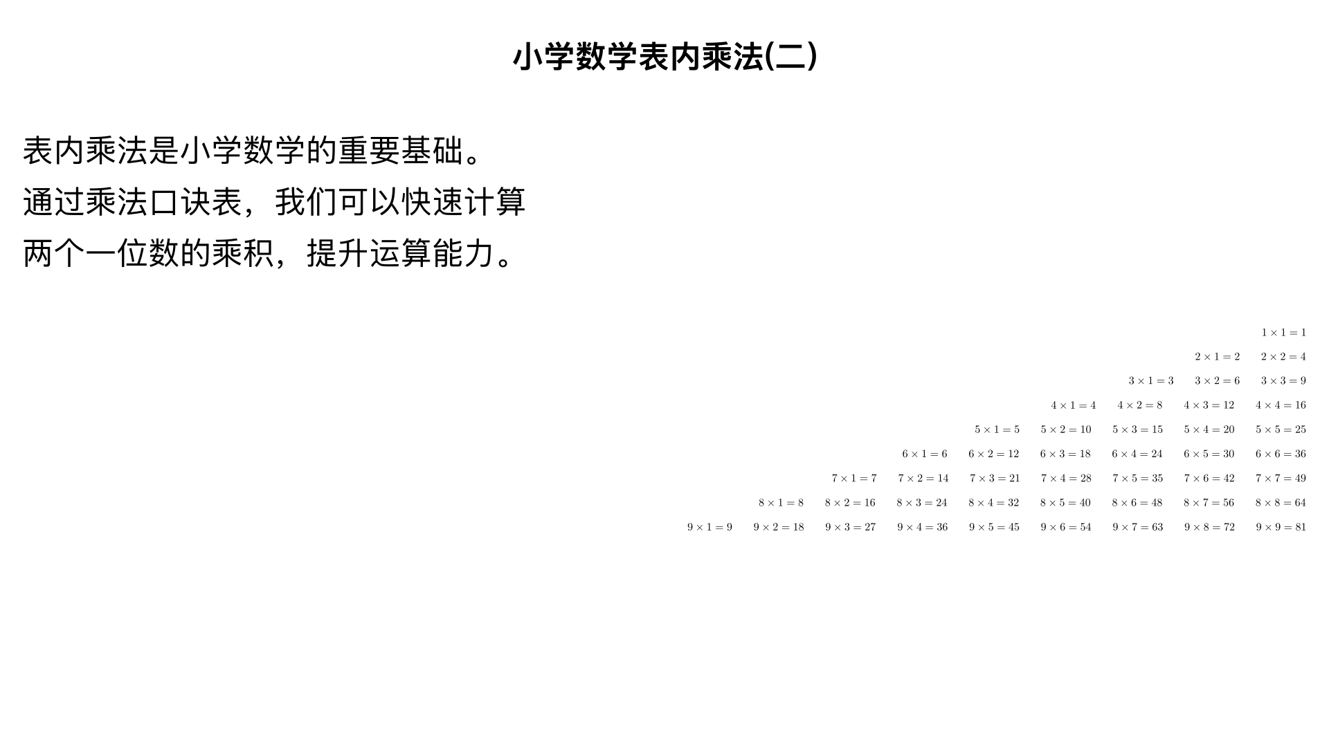 小学数学表内乘法(二）