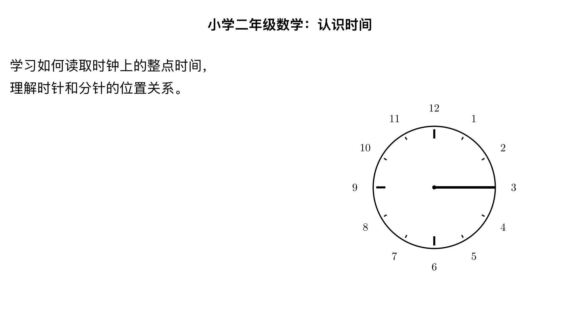 小学二年级数学认识时间（注意表盘时间位置，表盘刻度整点时刻度加深加长）